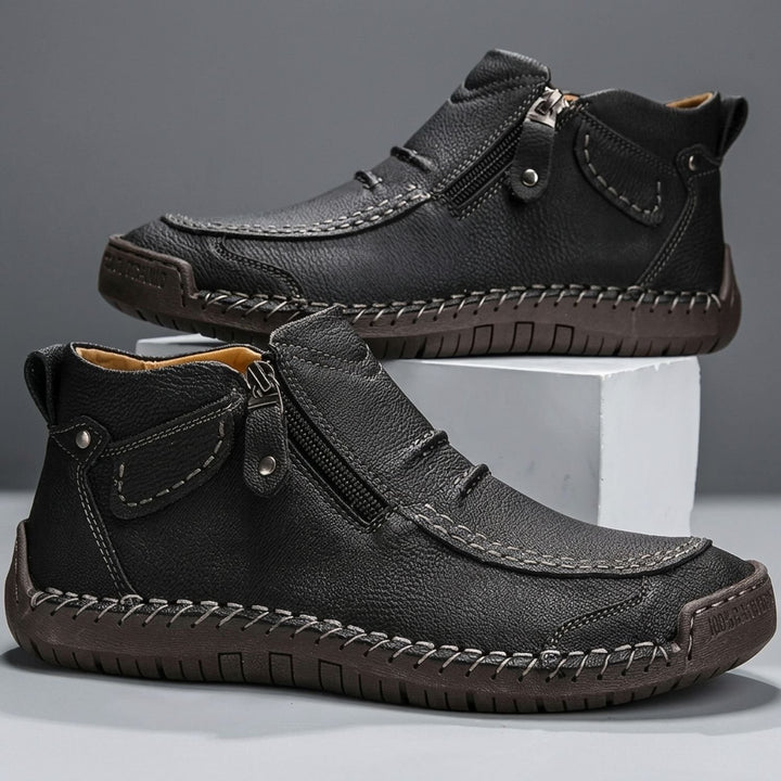 Men's Ergonomic Orthopedic Side-Zip Leather Ankle Boots - Black