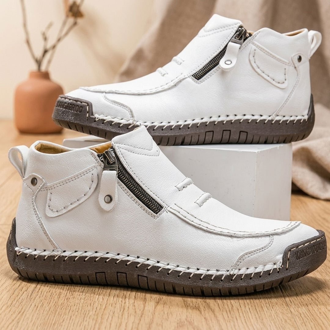 Men's Ergonomic Orthopedic Side-Zip Leather Ankle Boots - White