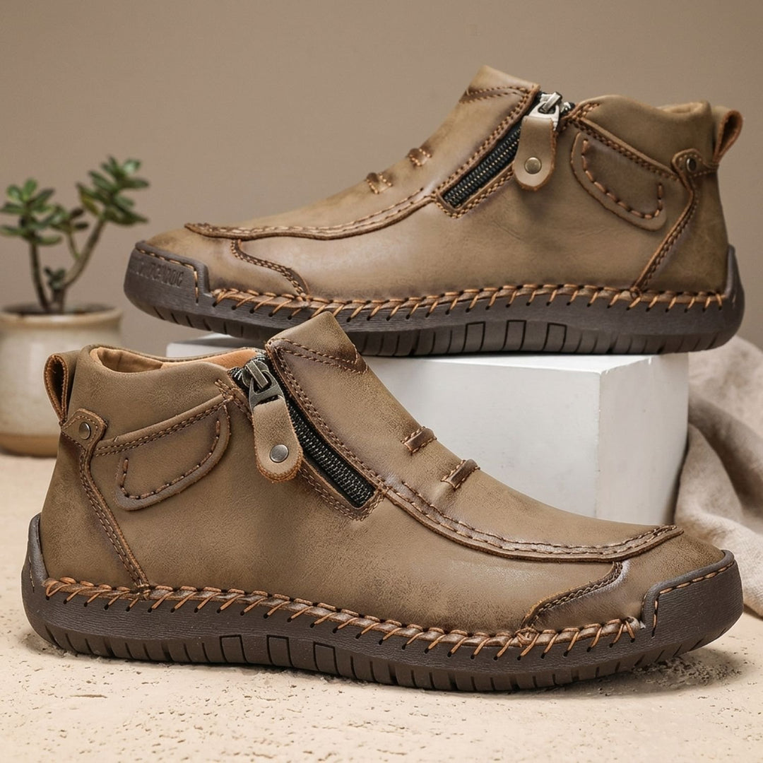 Men's Ergonomic Orthopedic Side-Zip Leather Ankle Boots - Khaki