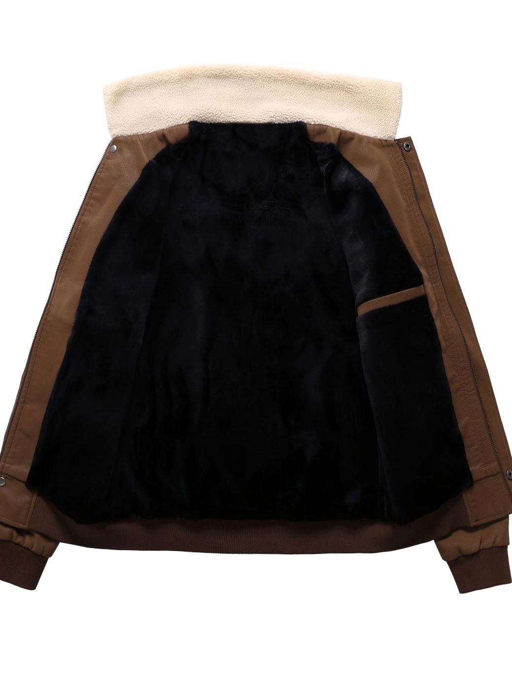Men's Faux Leather Aviator Bomber Jacket Sherpa Collar