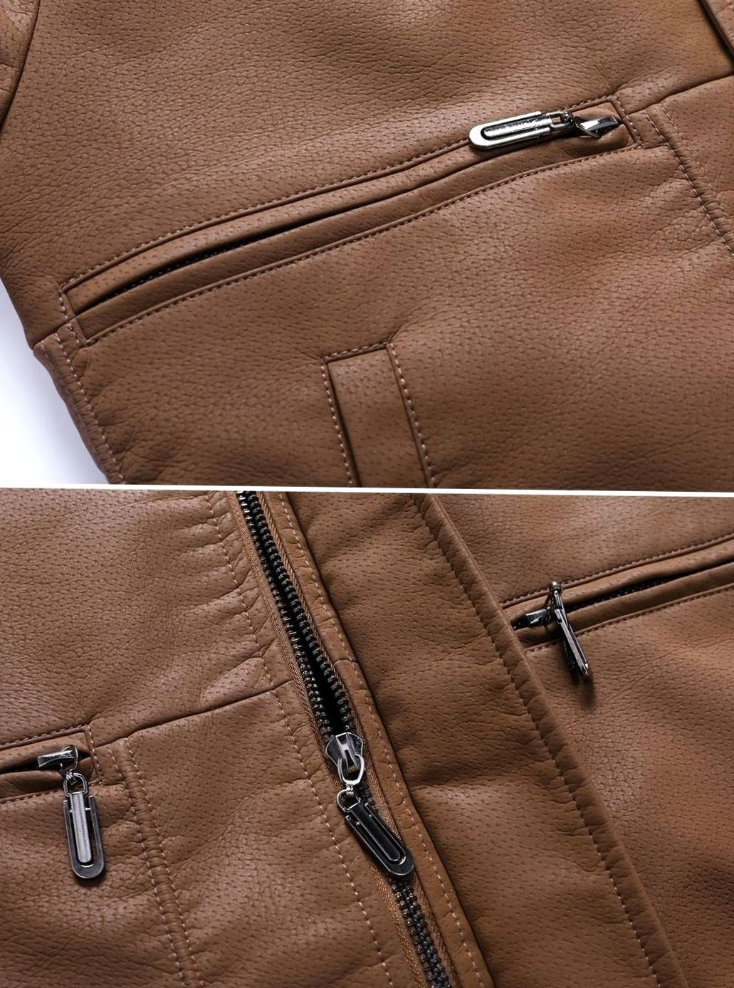Men's Faux Leather Aviator Bomber Jacket Sherpa Collar