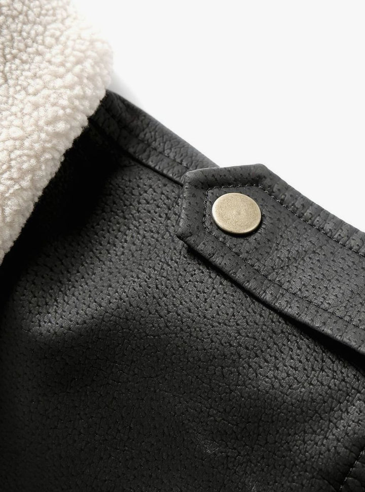 Men's Faux Leather Aviator Bomber Jacket Sherpa Collar