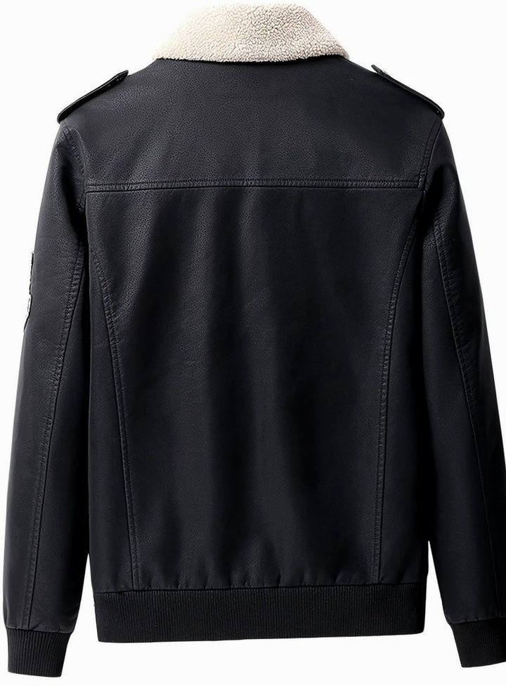 Men's Faux Leather Aviator Bomber Jacket Sherpa Collar