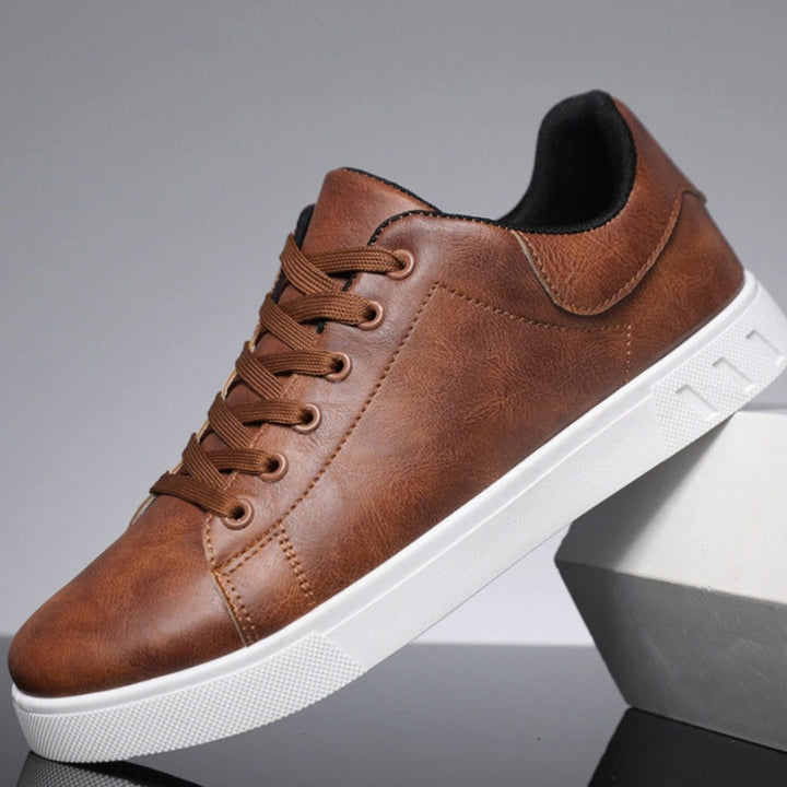 Men's Faux Leather Low-Top Lace-Up Classic Sneakers