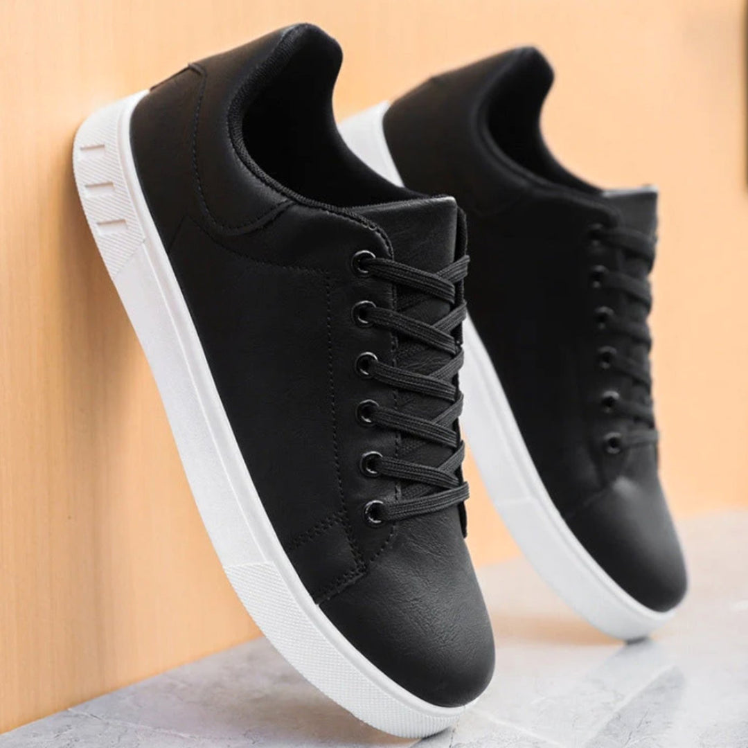 Men's Faux Leather Low-Top Lace-Up Classic Sneakers