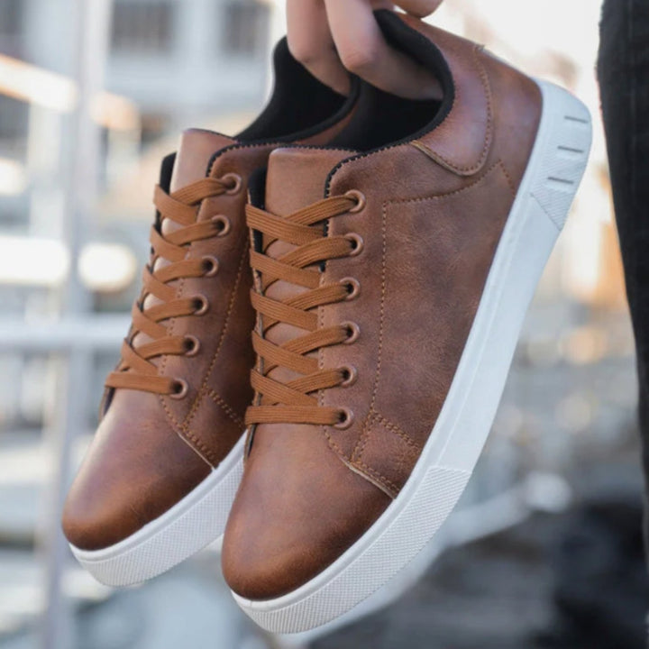 Men's Faux Leather Low-Top Lace-Up Classic Sneakers