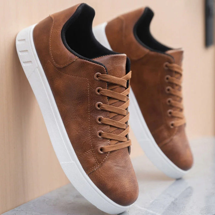 Men's Faux Leather Low-Top Lace-Up Classic Sneakers