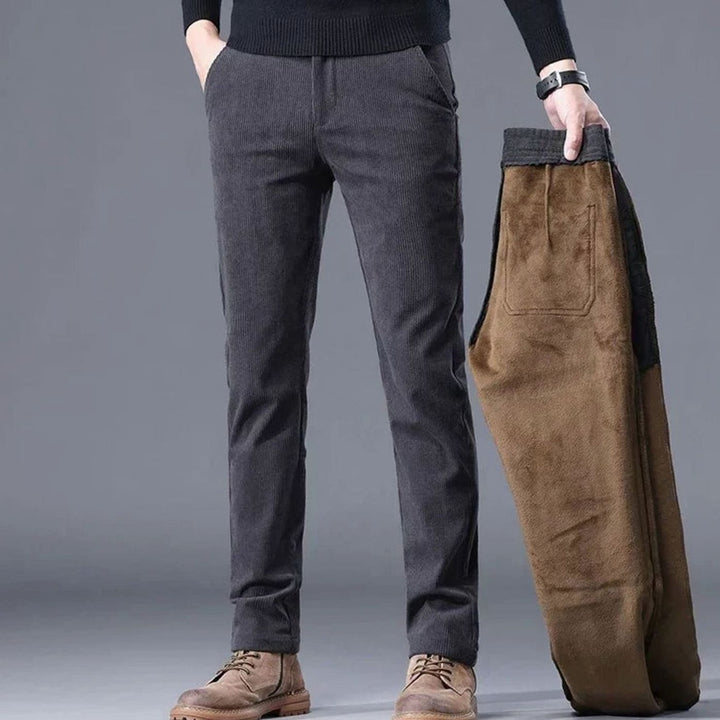 Men's Fleece-Lined Corduroy Straight-Fit Warm Pants - Dark Grey