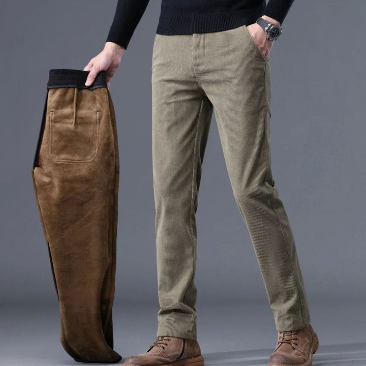 Men's Fleece-Lined Corduroy Straight-Fit Warm Pants - Khaki