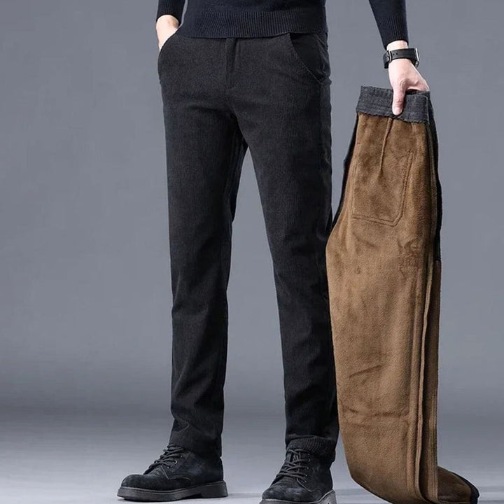Men's Fleece-Lined Corduroy Straight-Fit Warm Pants - Black