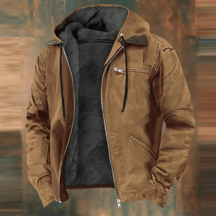 Men's Fleece-Lined Full-Zip Hooded Jacket - Brown