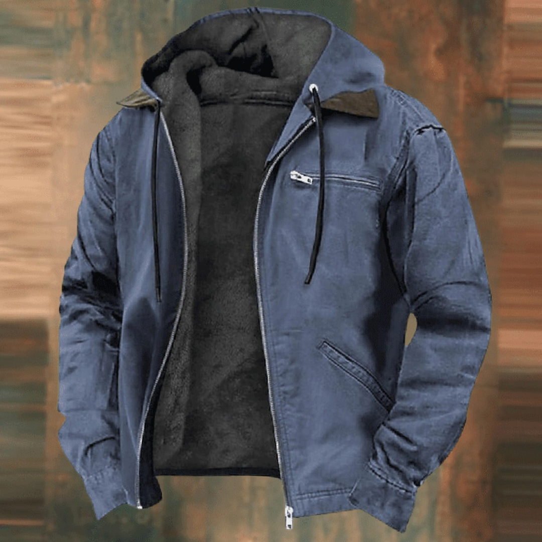 Men's Fleece-Lined Full-Zip Hooded Jacket - Blue