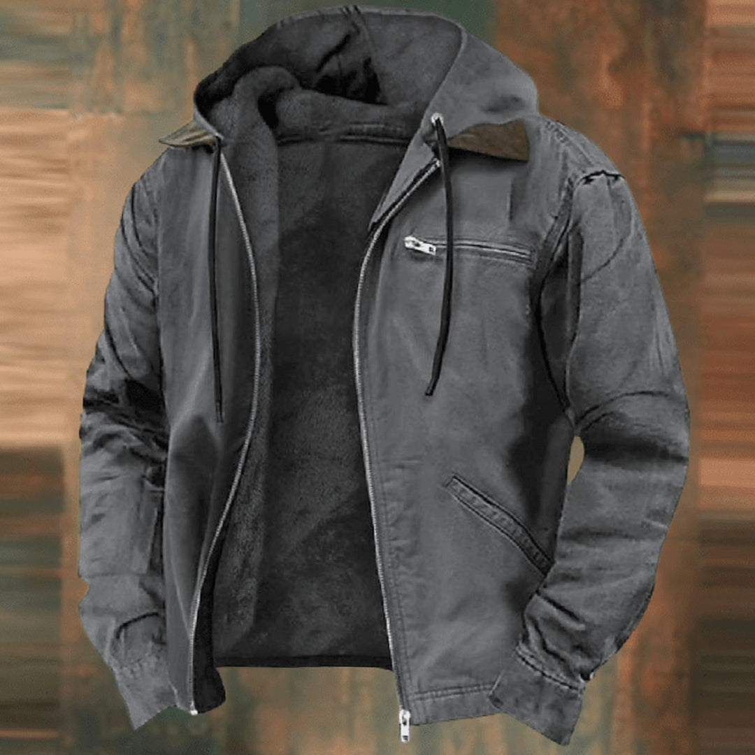 Men's Fleece-Lined Full-Zip Hooded Jacket - Gray