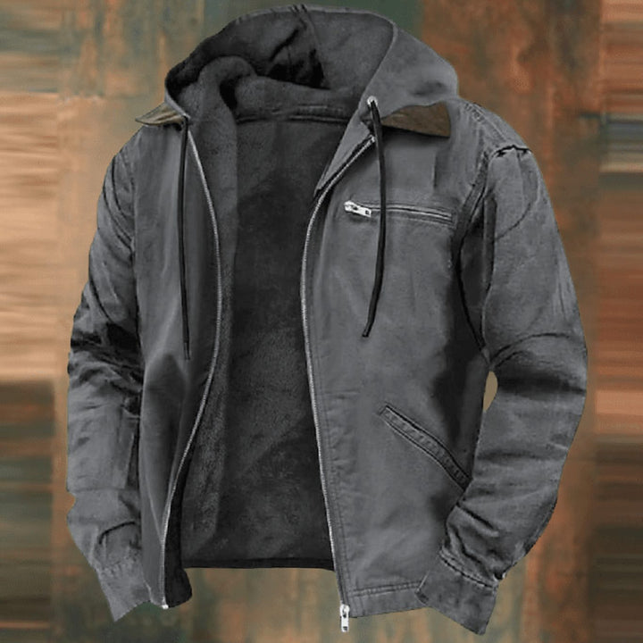 Men's Fleece-Lined Full-Zip Hooded Jacket - Gray