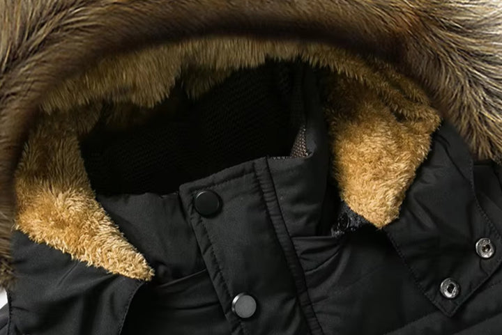 Men's Fleece-Lined Fur-Hood Quilted Winter Jackets