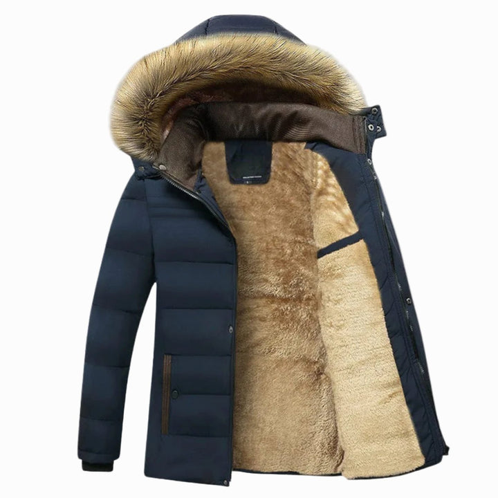 Men's Fleece-Lined Fur-Hood Quilted Winter Jackets - Blue
