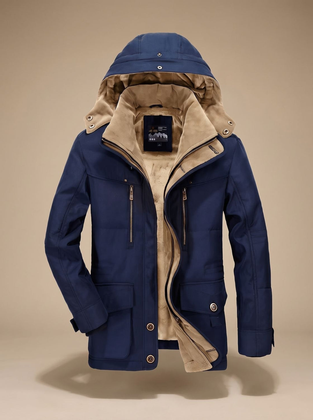 Men's Fleece-Lined Hooded Winter Parka Jacket Deep Pockets - Blue