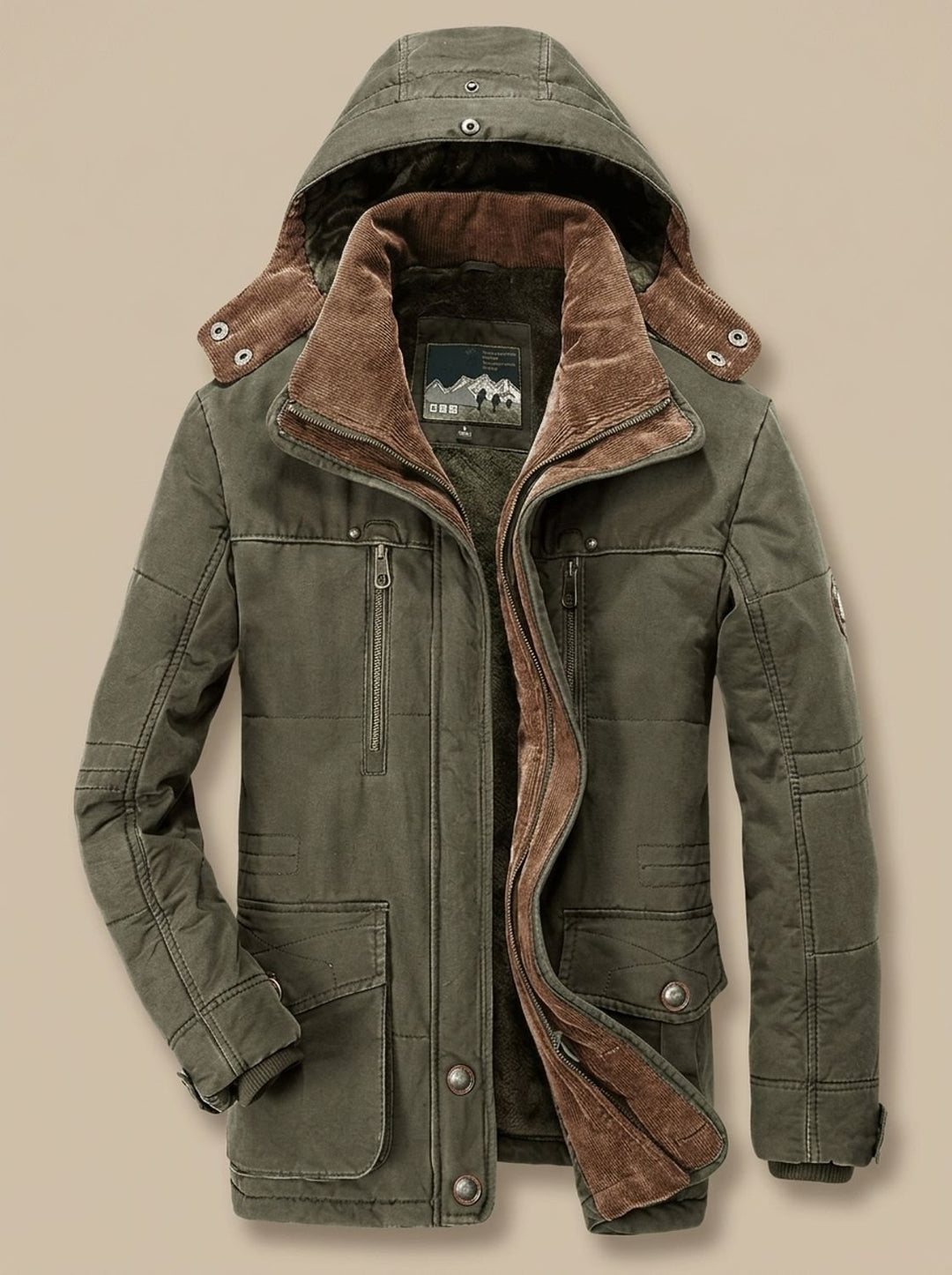 Men's Fleece-Lined Hooded Winter Parka Jacket Deep Pockets - Green
