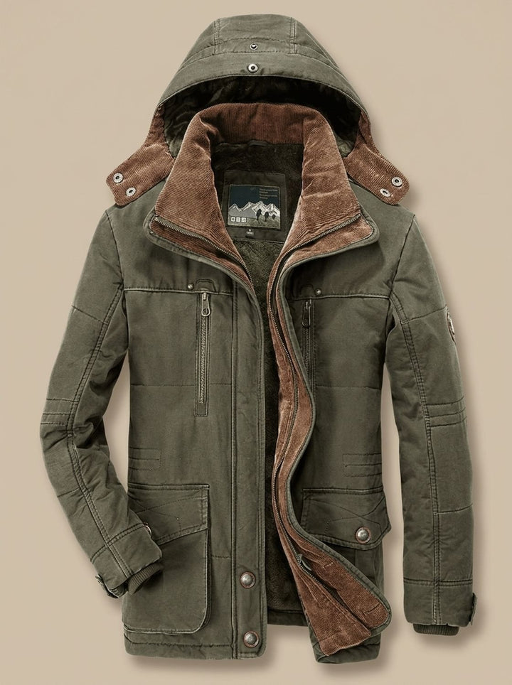 Men's Fleece-Lined Hooded Winter Parka Jacket Deep Pockets - Green