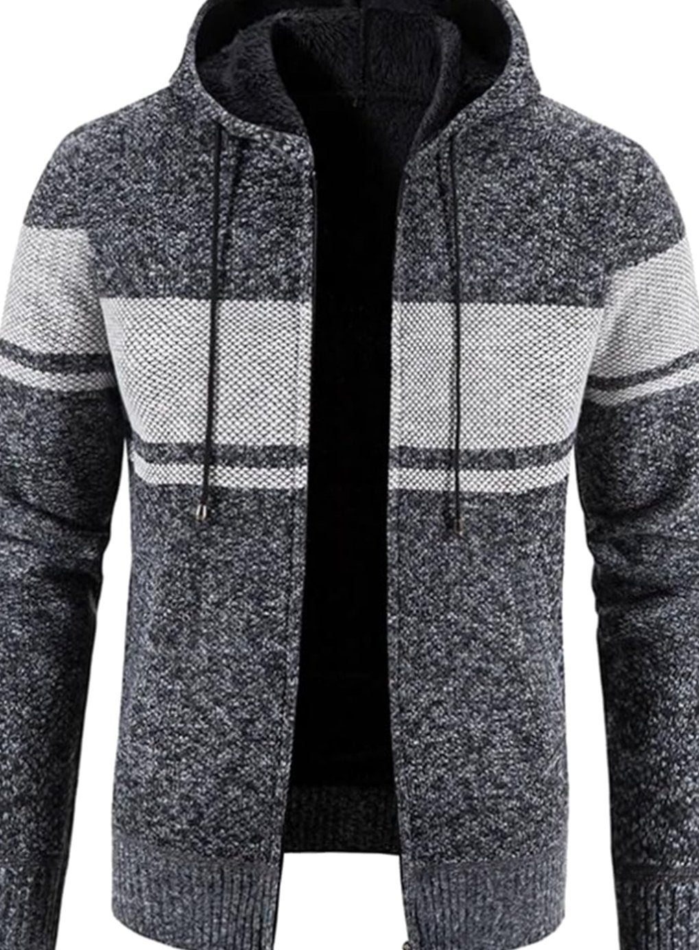 Men's Fleece-Lined Hooded Zip Front Cardigan Sweater - Gray