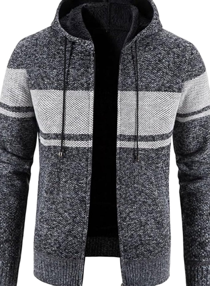 Men's Fleece-Lined Hooded Zip Front Cardigan Sweater - Gray