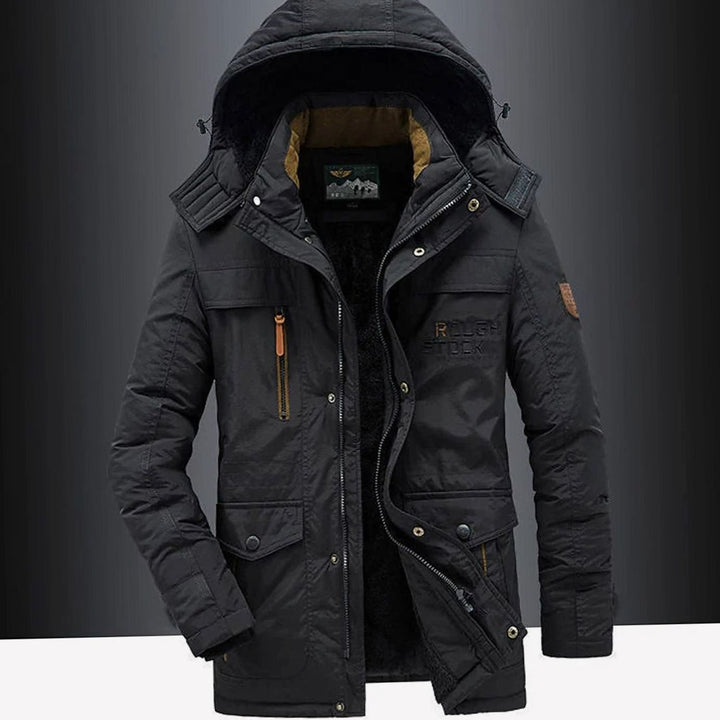 Men's Fleece-Lined Insulated Hooded Heavy-Duty Winter Jackets - Black