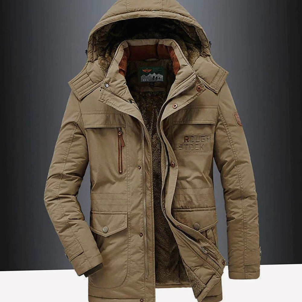 Men's Fleece-Lined Insulated Hooded Heavy-Duty Winter Jackets - Brown
