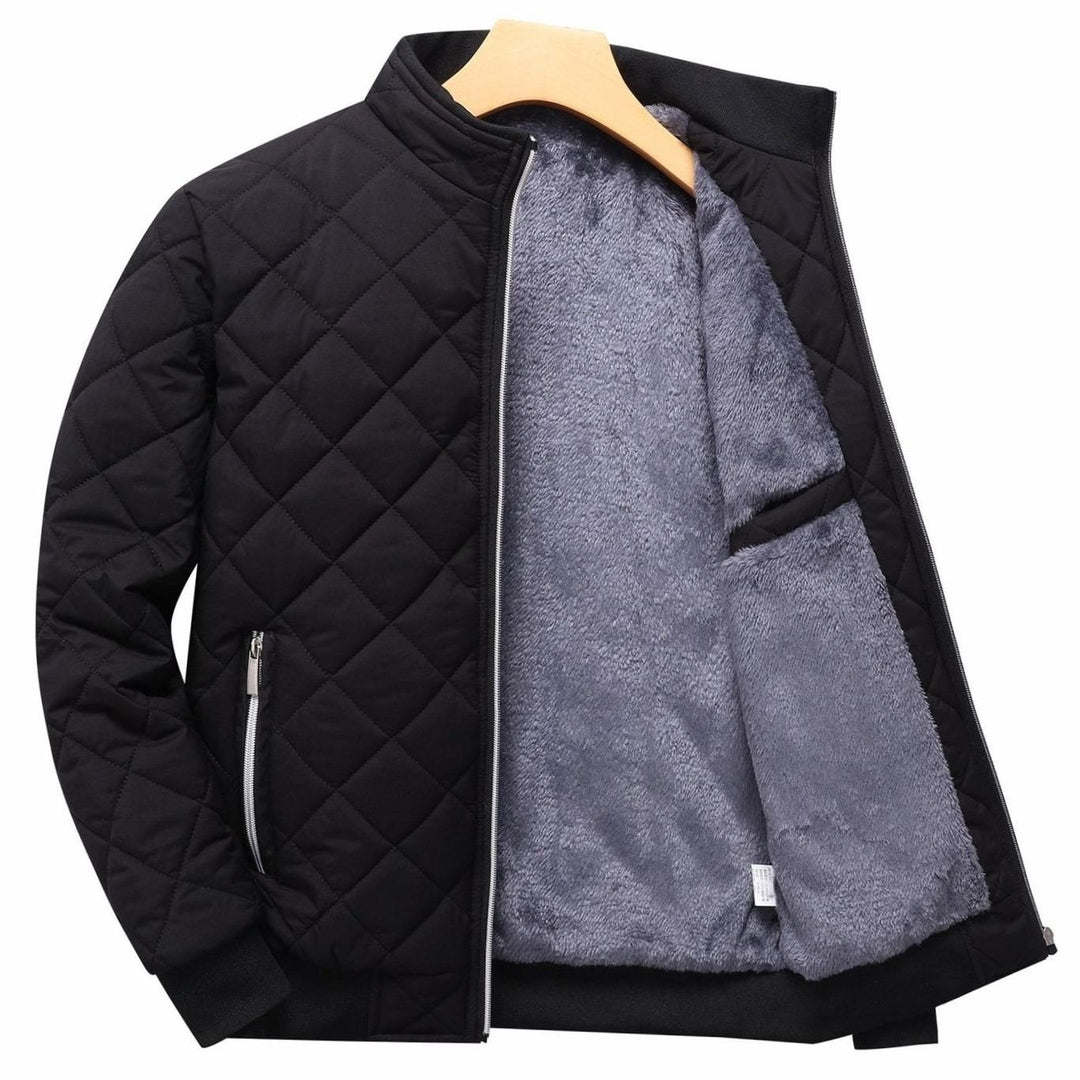 Men's Fleece-Lined Quilted Bomber Jacket Full-Zip - Black