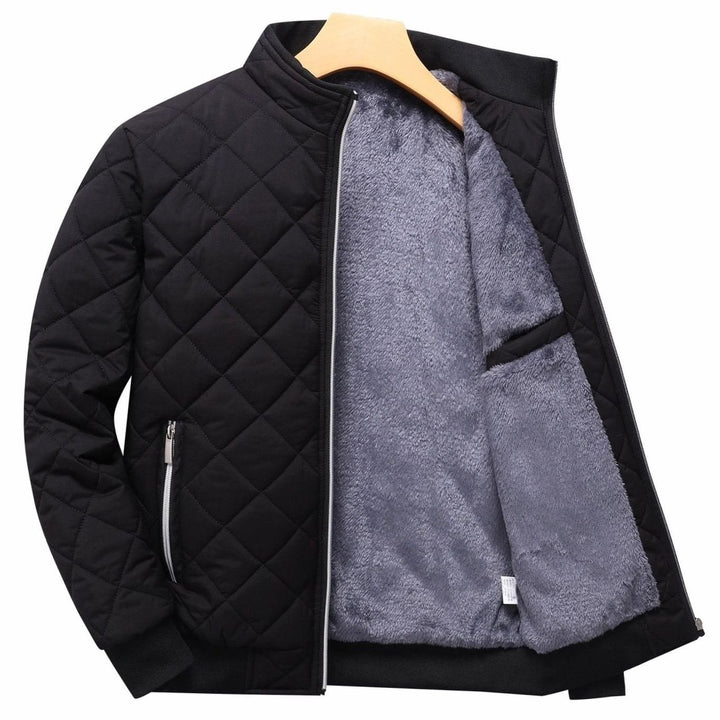 Men's Fleece-Lined Quilted Bomber Jacket Full-Zip - Black