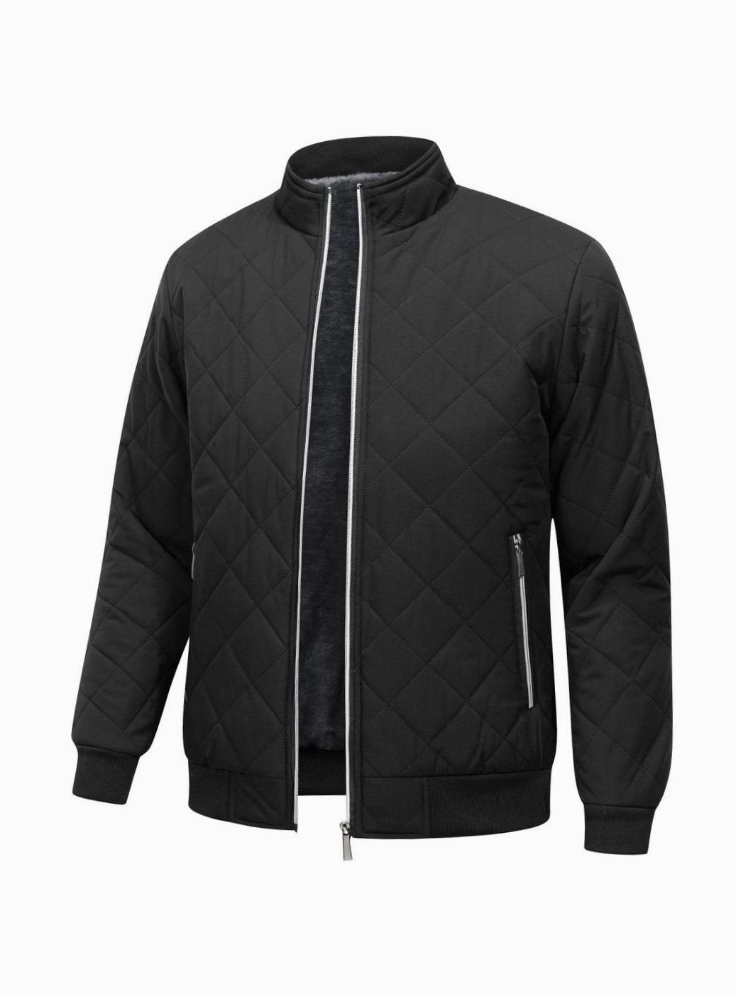 Men's Fleece-Lined Quilted Bomber Jacket Full-Zip