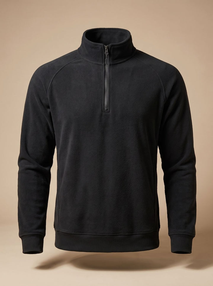 Men's Fleece Quarter-Zip Stand-Collar Pullover Sweater - Black
