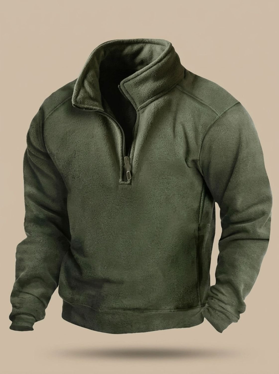 Men's Fleece Quarter-Zip Stand-Collar Pullover Sweater - Green