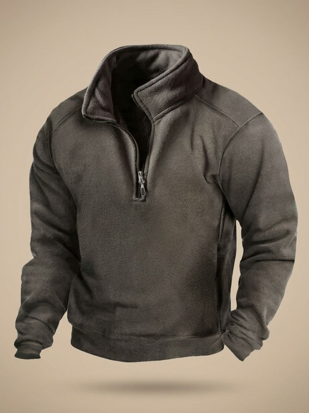 Men's Fleece Quarter-Zip Stand-Collar Pullover Sweater - Dark Gray