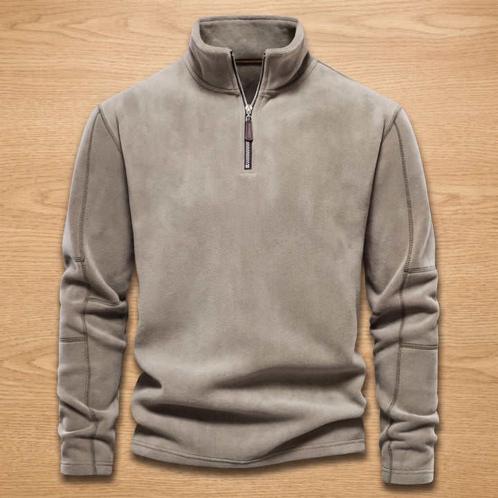 Men's Fleece Quarter-Zip Stand-Collar Pullover Sweater, Khaki - Beige