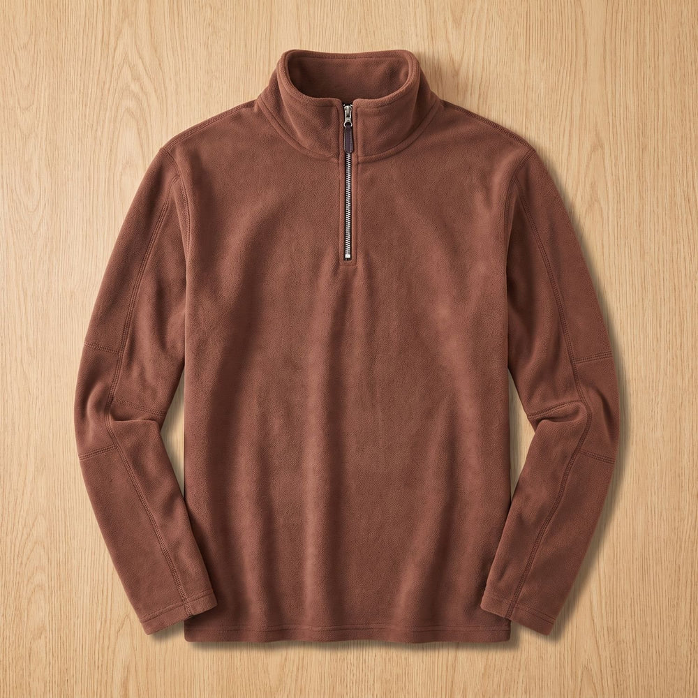 Men's Fleece Quarter-Zip Stand-Collar Pullover Sweater, Khaki - Brown