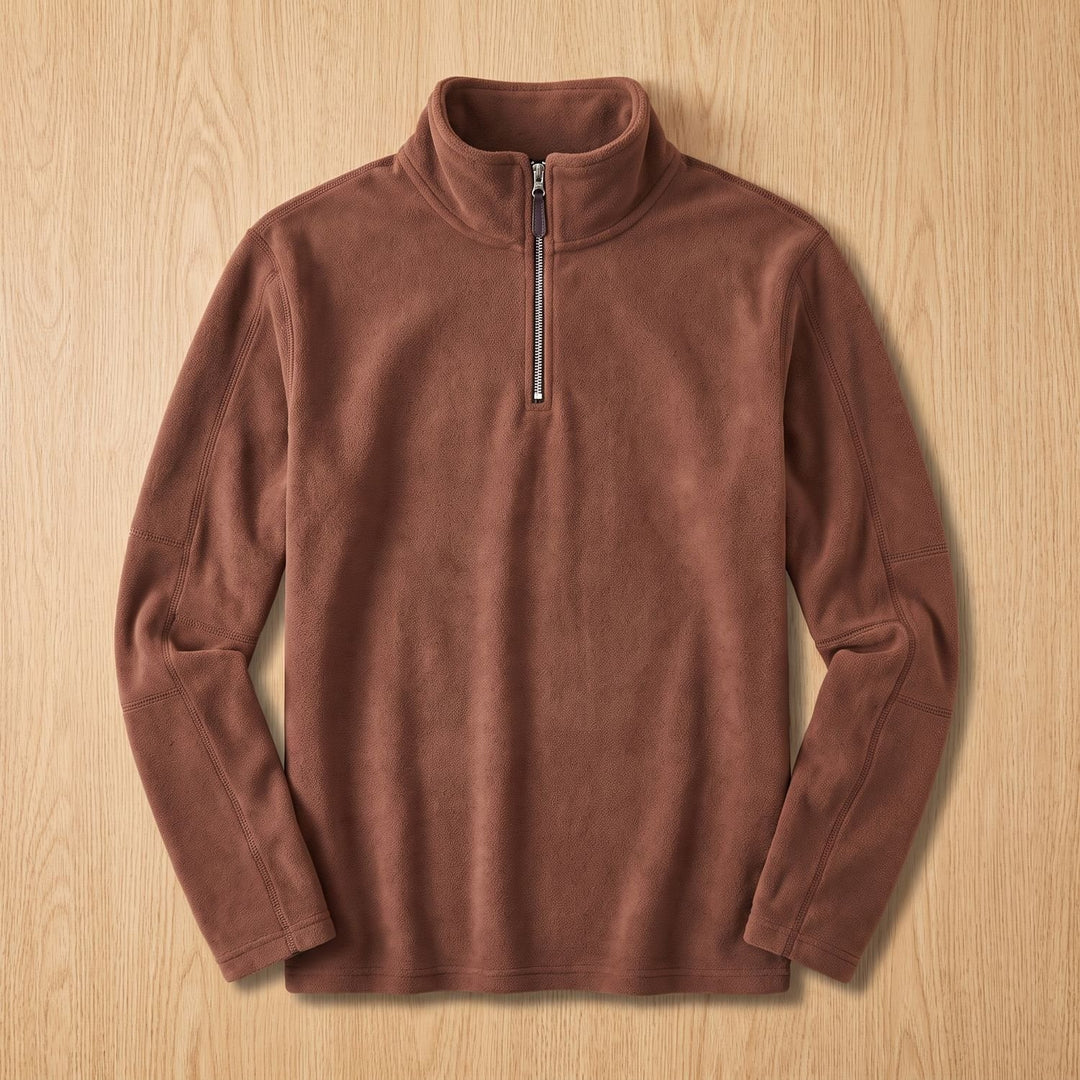 Men's Fleece Quarter-Zip Stand-Collar Pullover Sweater, Khaki - Brown