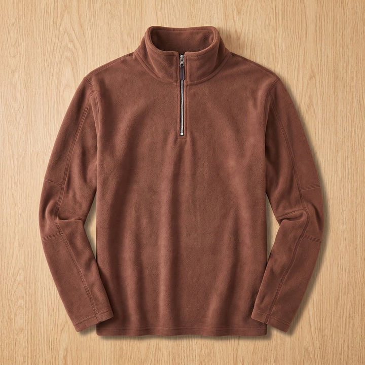 Men's Fleece Quarter-Zip Stand-Collar Pullover Sweater, Khaki - Brown