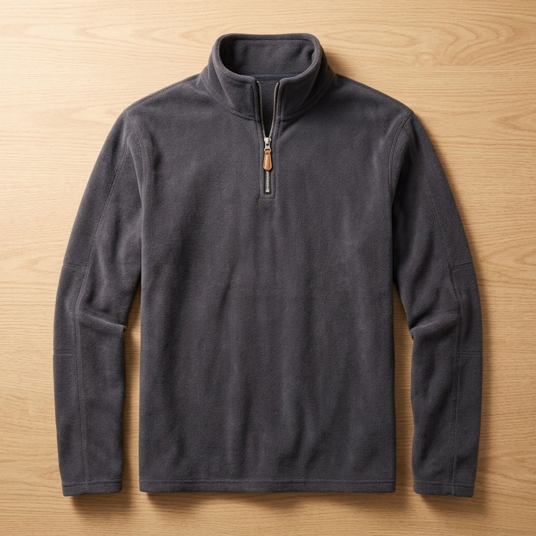 Men's Fleece Quarter-Zip Stand-Collar Pullover Sweater, Khaki - Dark Gray