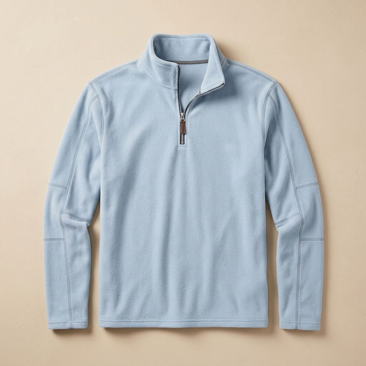 Men's Fleece Quarter-Zip Stand-Collar Pullover Sweater, Khaki - Light Blue