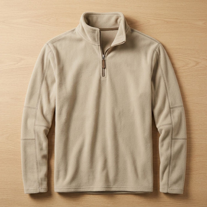 Men's Fleece Quarter-Zip Stand-Collar Pullover Sweater, Khaki - Khaki