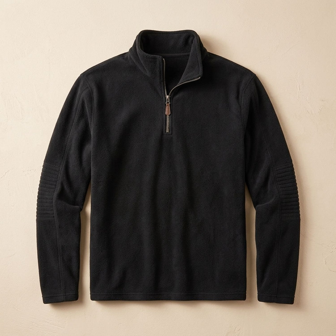 Men's Fleece Quarter-Zip Stand-Collar Pullover Sweater, Khaki - Black