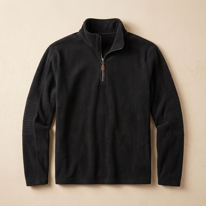 Men's Fleece Quarter-Zip Stand-Collar Pullover Sweater, Khaki - Black