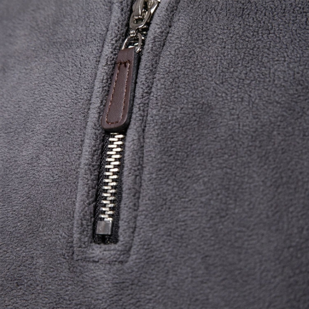 Men's Fleece Quarter-Zip Stand-Collar Pullover Sweater, Khaki