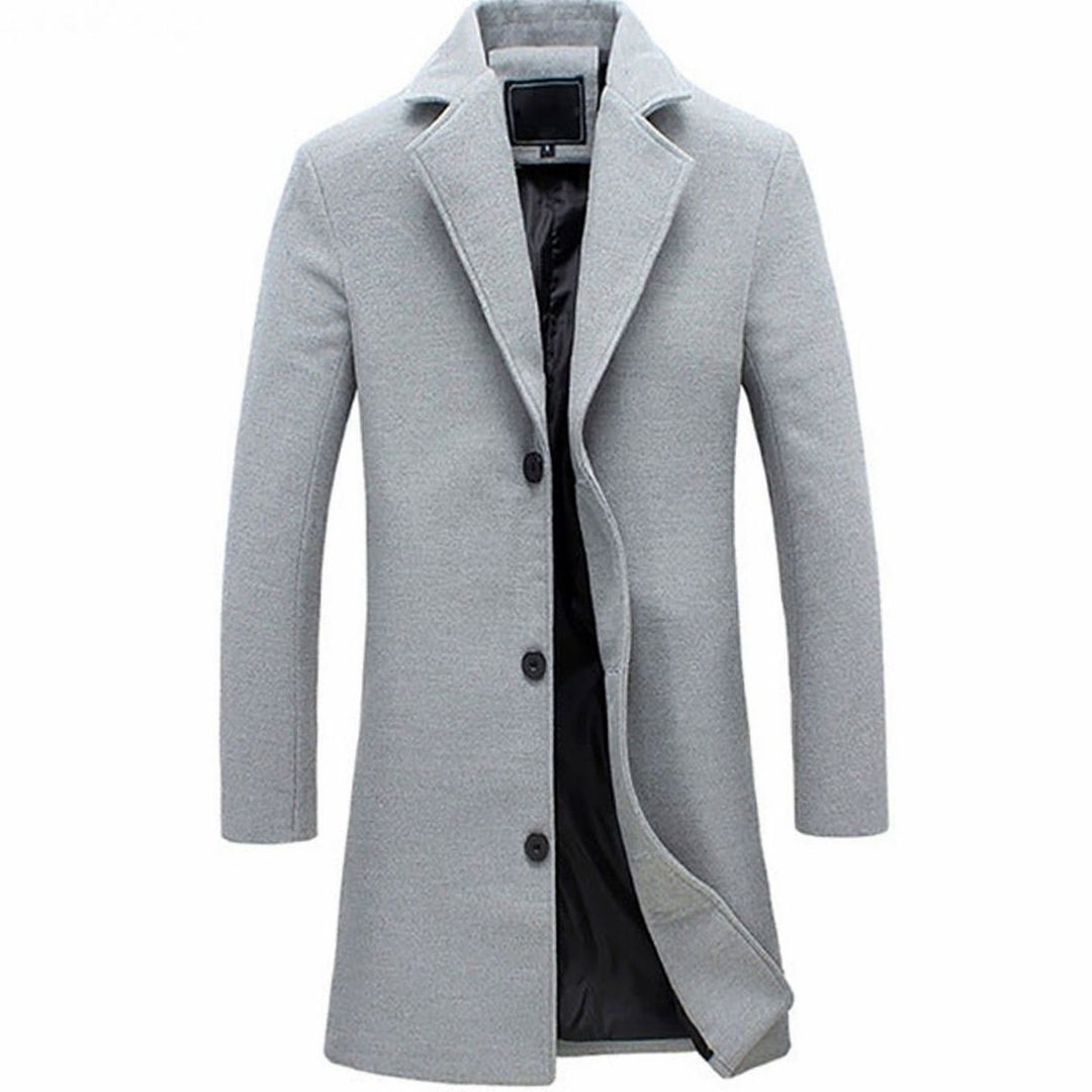 Men's Formal Single-Breasted Long Overcoat - Grey
