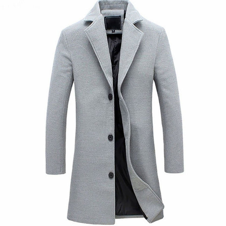Men's Formal Single-Breasted Long Overcoat - Grey