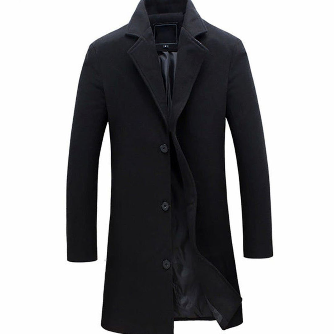 Men's Formal Single-Breasted Long Overcoat - Black