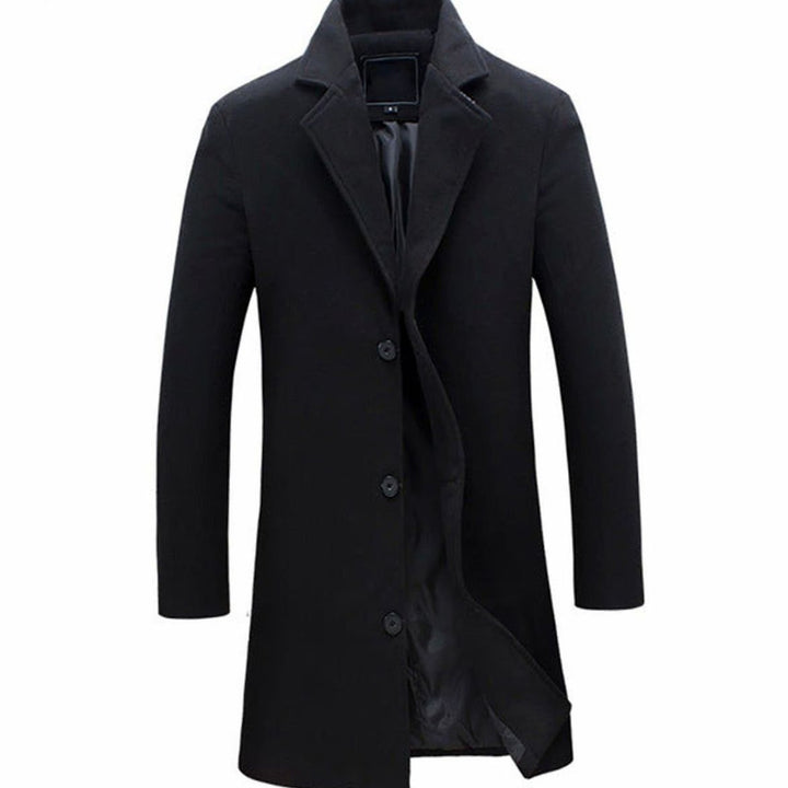 Men's Formal Single-Breasted Long Overcoat - Black