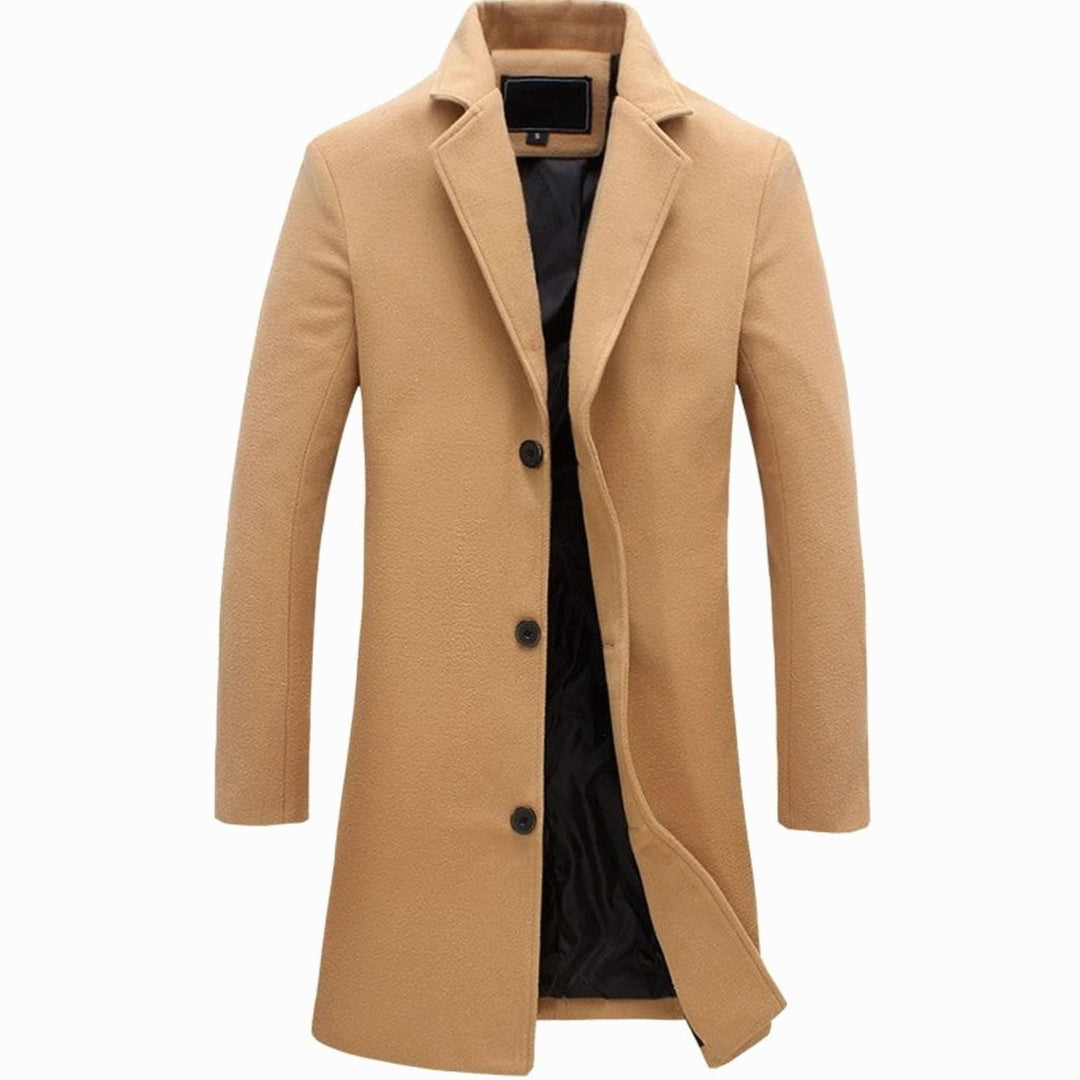 Men's Formal Single-Breasted Long Overcoat - Khaki