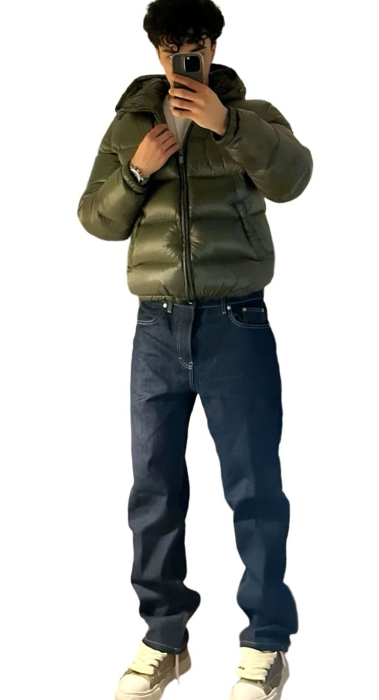 Men's Glossy Quilted Hooded Puffer Jacket - Green