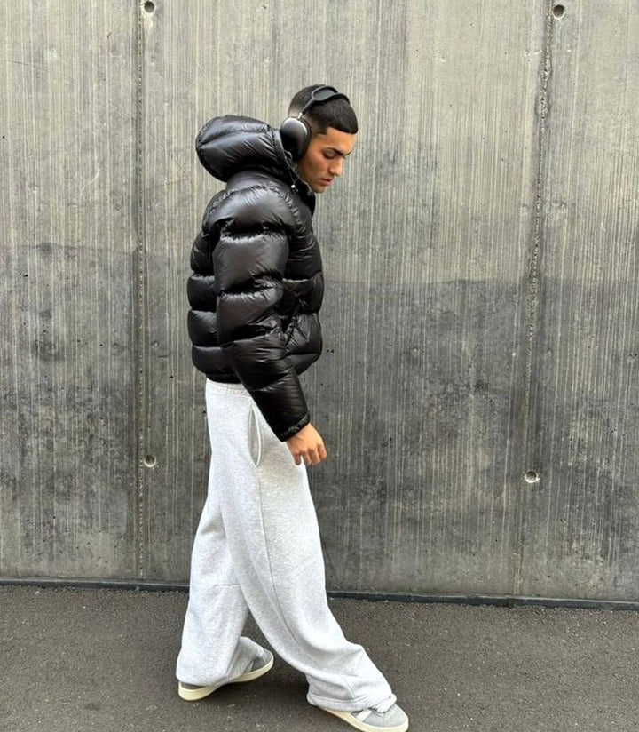 Men's Glossy Quilted Hooded Puffer Jacket